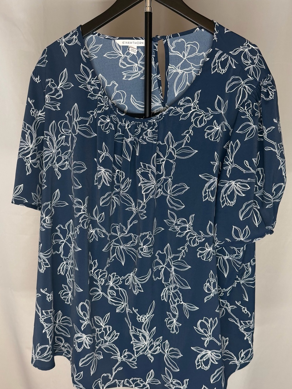 41 Hawthorn Navy and White Floral Scoop Neck Tunic Blouse 3x Shirt Plus Size